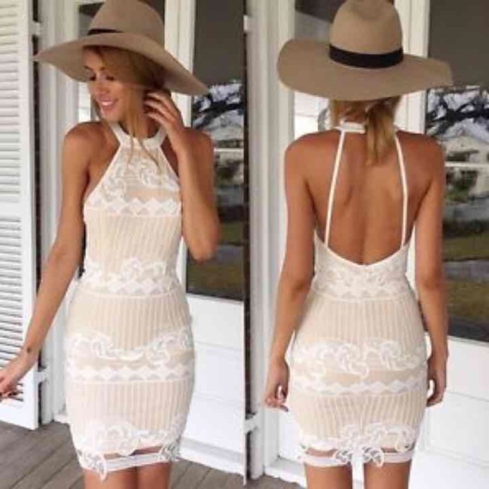 NWT mura boutique bridal white lace beige strapless dress